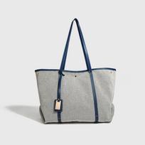 Splicing large capacity tote bag, casual versatile canvas handbag, simple commuting shoulder bag