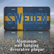 Vintažinis Švedijos nacionalinės temos aliuminio metalinis ženklas Retro Nordic stiliaus sienos dekoracija namams, barui, kavinei, biurui, svetainei Ar 15x30cm(5.9x7.8inch) blue