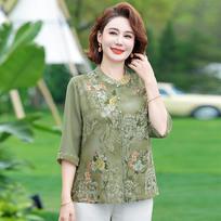Elegant Mid-Sleeve Chiffon Top for Mothers - 2026 New Summer Style for Middle-Aged & Elderly Women 2XL (110-115 jin)
