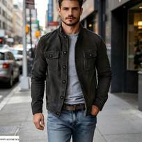 2026 Men's Suede Jacket - European & American Spring/Autumn Stand Collar Fashion Extra Extra Extra Large