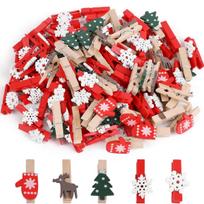 100PCS Christmas Wood Clips Christmas Tree Photo Clips Elk Gloves Snowflake Clothespins DIY Photo Pegs for Home Art Craft Decor 10PCS