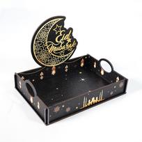 Table Centerpieces Star Moon Ramadan Wooden Tray Detachable Handmade Eid Mubarak Snack Tray Funny Fruit Tray Home Serving