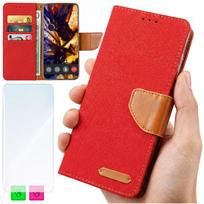 Etui Typu Portfel Do Oppo A5 5G - Czerwony Pokrowiec Canvas + Szkło