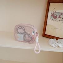 Zipper Transparent Makeup Bag Solid Color Pillow Makeup Pouch Portable Mesh Cosmetic Bag  Travel Pink(S)