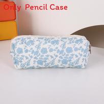 Cute Floral Cotton Makeup Brush Bag With Portable Design For Travel And School WhiteBlueFloral