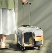 JXB Premium Airy Lightweight Portable Pet Suitcase Bag Rolling Transparent Travel Case for Cats