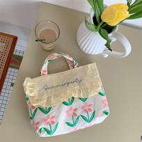 Lace Print Cloth Bag Printed Canvas Shoulder Bag Vintage Floral Embroidery Canvas Bag  Storage Bag style 1