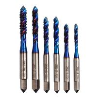 6pcs High Speed Steel Tapping Drill Bit Titanium Coated Spiral Flute Tap Set  For Metal