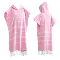 Multifunctional Sand-proof Hooded Beach Towel Loose Stripe Patchwork Surf Poncho Travel Supplies Soft Cotton Bathrobe Bathing