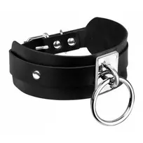 Kinky Diva O-Ring Collar Black Silver antkaklis