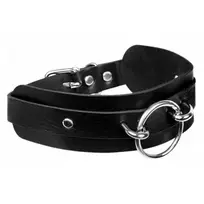 Kinky Diva O-Ring Front Collar Black Silver antkaklis