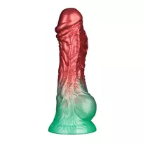 Lovetoy Aerosx Nr. 8.0 Red/Green pripučiamas silikoninis dildo