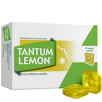 Gerklės skausmą malšinančios kietosios pastilės TANTUM LEMON 3 mg, 20 vnt.