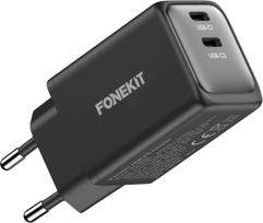 FoneKit GaN PD 48 W fast charger, 2 × USB-C, black (6438148059521)