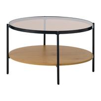 Natūralios spalvos apvalios formos kavos staliukas su stikliniu stalviršiu ø 84 cm Hassel – Unique Furniture