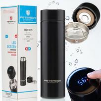 Termosas su LED termometru ir sieteliu Peterson, juodas, 480 ml