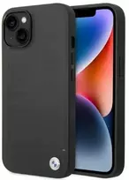 BMW BMHMP14MSLLBK Apple iPhone 14 Plus / 15 Plus 6,7″ juodos spalvos kietas dėklas Signature Logo Imprint Mag