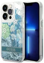 Guess GUHCP14XLFLSN Apple iPhone 14 Pro Max 6,7″ žalias kietas dėklas Flower Liquid Glitter