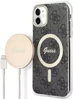 Guess Rinkinys GUBPN61H4EACSK Dėklas + Įkroviklis Apple iPhone 11 6.1″ juodos spalvos Hard Dėklas 4G Print MagSafe
