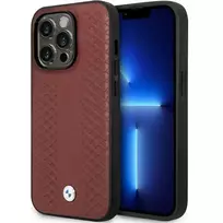 Dėklas BMW BMHCP14X22RFGR iPhone 14 Pro Max 6,7″ bordo spalvos odinis su rombų raštu