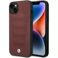 Dėklas BMW BMHCP14S22RPSR Apple iPhone 14 / 15 / 13 6.1" bordo spalvos odinės sėdynės su raštu