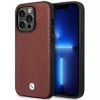 BMW BMHMP14L22RFGR dėklas iPhone 14 Pro 6.1″ bordo spalvos odinis su deimantiniu raštu MagSafe