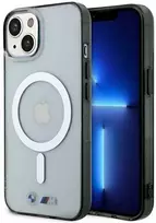 BMW BMHMP14MHCRS dėklas Apple iPhone 14 Plus 15 Plus 6.7″ skaidrus kietas dėklas Sidabrinis Ring MagSafe