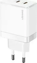 USAMS Laidinis įkroviklis 2xUSB-C T54 GaN 40W (tik galvutė) PD greitasis įkrovimas baltos spalvos CC172TC02 (US-CC172)