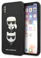 Karl Lagerfeld KLHCI65SAKICKCBK Apple iPhone XS Max juodos spalvos kietas dėklas Saffiano Karl&Choupette Head