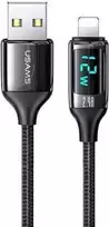 USAMS pintas laidas U78 Lightning 1.2m LED 2.4A greitas įkrovimas juodos spalvos SJ543USB01 (US-SJ543)