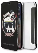 Karl Lagerfeld KLFLBKPXKSB Apple iPhone X Xs juodos spalvos bookdėklas Signature Glitter
