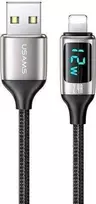 USAMS Pintas laidas U78 Lightning 1.2m LED 2.4A greitas įkrovimas sidabrinės juodos spalvos SJ543USB02 (US-SJ543)