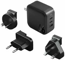 ENERGEA Laidinis įkroviklis 1xUSB+2xUSB-CPD-PPS-QC 3.0 66W 2C1A juodos spalvos US+EU Travelite GAN66