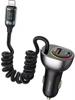 USAMS automobilinis įkroviklis C37 1xUSB+1xUSB-C 60W + kabelis Ligtning 30W PD+QC Fast Charge juodos spalvos CC193CC01 (US-CC193)