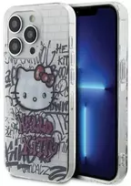 Hello Kitty HKHCP13XHDGPHT Apple iPhone 13 Pro Max 6.7″ baltos spalvos kietas dėklas IML Kitty On Bricks Graffiti