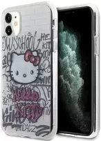 Hello Kitty HKHCN61HDGPHT Apple iPhone 11 / Xr 6.1" baltos spalvos harddėklas IML Kitty On Bricks Graffiti