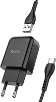 Telefono įkroviklis Hoco USB A 2A 10W + laidas USB A į USB C N2 juodas