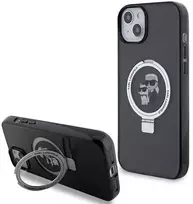 Karl Lagerfeld KLHMP14SHMRSKCK iPhone 14/ 15 / 13 6.1″ juodos spalvos kietas dėklas su žiedu-stovu Karl&Choupet