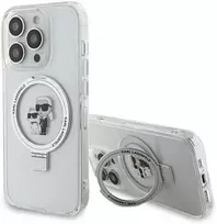Karl Lagerfeld KLHMP13XHMRSKCH Apple iPhone 13 Pro Max 6.7″ baltos spalvos kietas dėklas Ring Stand Karl&Choupettte