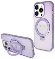 GUESS GUHMP14XHRSGU IPHONE 14 PRO MAX 6.7" VIOLETINIS/VIOLETINIS KIETAS DĖKLAS ŽIEDO STOVĖLIS SCRIPT GLITTER MAGSAFE