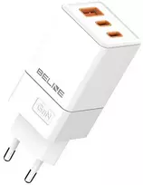 Beline įkroviklis 2x USB-C + 1x USB 65W baltos spalvos (tik antgalis) PD 3.0 + QC 3.0 BLN3CW65 GaN