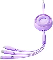 3 viename Joyroom Spalvingas USB į USB-C / Lightning / Micro USB laidas 3.5 A, 1 m (violetinė)