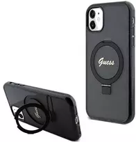 Dėklas GUESS GUHMN61HRSGSK IPHONE 11 / XR 6.1 "Juodas / Juodas HARDCASE RING STAND SCRIPT GLITTER MAGSAFE