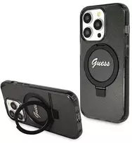 Dėklas GUESS GUHMP14XHRSGSK IPHONE 14 PRO MAX 6.7 "Juodas/Juodas HARDCASE RING STAND SCRIPT GLITTER MAGSAFE