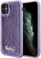 Guess GUHCN61PSFDGSU Apple iPhone 11 / Xr 6.1″ violetinės spalvos kietas dėklas Sequin Script Metal