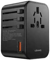USAMS Adapteris network 1xUSB+2xUSB-C T62 65W4in1 US/AU/EU/UK juodas/juodas CC199TC01 (US-CC199) Univesa