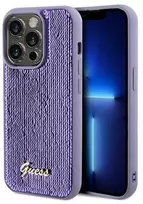 Guess GUHCP13LPSFDGSU iPhone 13 Pro /13 6.1″ violetinės spalvos kietas dėklas Sequin Script Metal