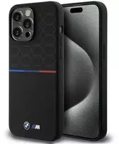 BMW BMHMP15X22SMPK Apple iPhone 15 Pro Max 6.7″ juodos spalvos kietas dėklas M Silicone Pattern MagSafe