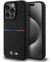 BMW BMHMP15L22SMPK Apple iPhone 15 Pro 6.1″ juodos spalvos kietas dėklas M Silicone Pattern MagSafe