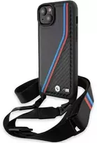 Dėklas BMW BMHCP15S23 PSVTK Apple iPhone 15 14 13 6.1″ juodos spalvos kietas dėklas M Edition Carbon Tricolor Lines & S
